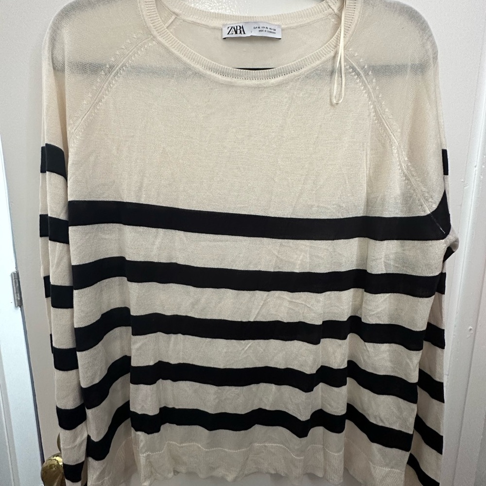 Zara Cream and Black Striped Sweater